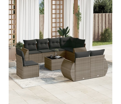 Set de muebles de jardín 9 pzas y cojines ratán sintético gris