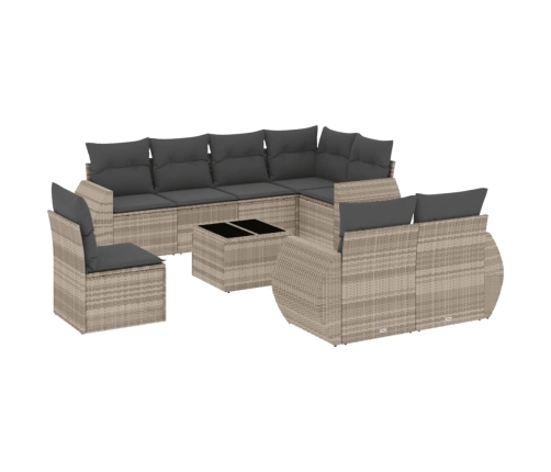 Set muebles jardín 9 pzas y cojines ratán sintético gris claro