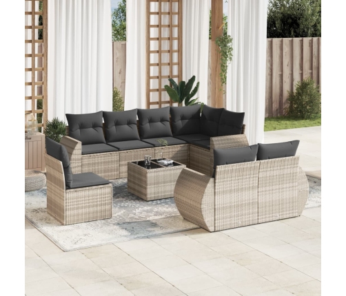 Set muebles jardín 9 pzas y cojines ratán sintético gris claro