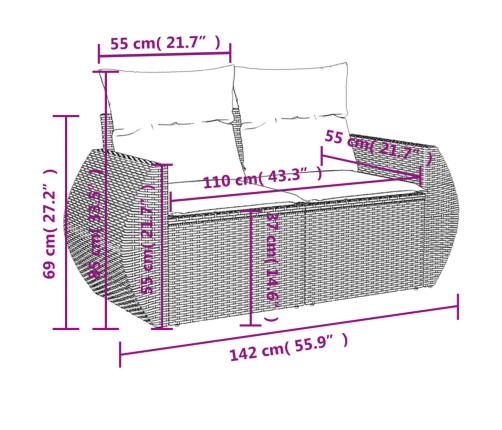 Set de muebles de jardín 6 pzas y cojines ratán sintético gris