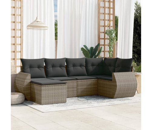 Set de muebles de jardín 6 pzas y cojines ratán sintético gris