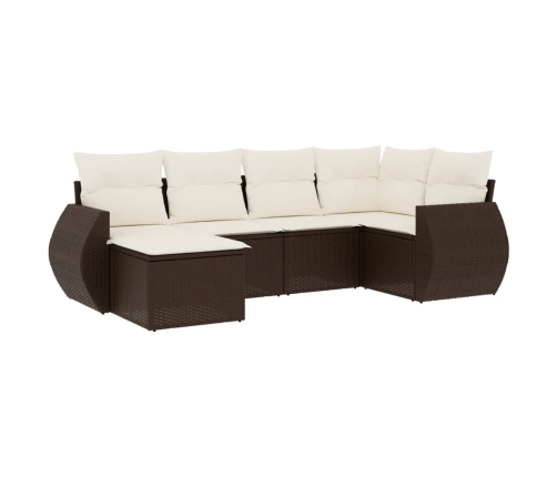 Set sofás de jardín 6 piezas y cojines ratán sintético marrón