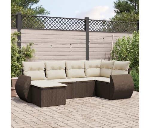 Set sofás de jardín 6 piezas y cojines ratán sintético marrón
