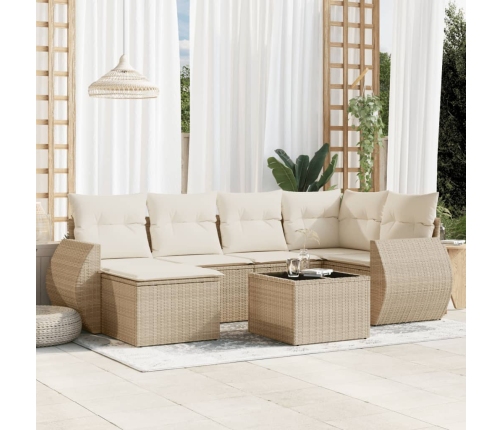 Set sofás de jardín 7 piezas y cojines ratán sintético beige