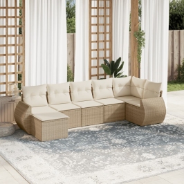 Set sofás de jardín 7 piezas y cojines ratán sintético beige