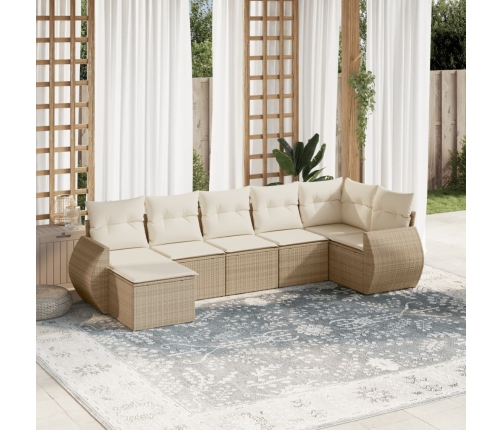 Set sofás de jardín 7 piezas y cojines ratán sintético beige