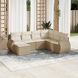 Set sofás de jardín 7 piezas y cojines ratán sintético beige