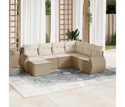 Set sofás de jardín 7 piezas y cojines ratán sintético beige