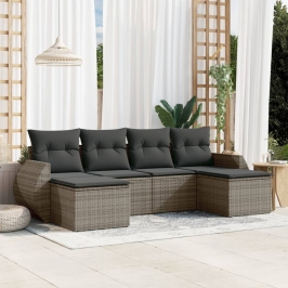 Set de muebles de jardín 6 pzas y cojines ratán sintético gris