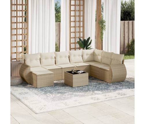 Set de sofás de jardín 9 pzas con cojines ratán sintético beige