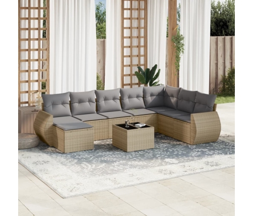 Set de sofás de jardín 9 pzas con cojines ratán sintético beige