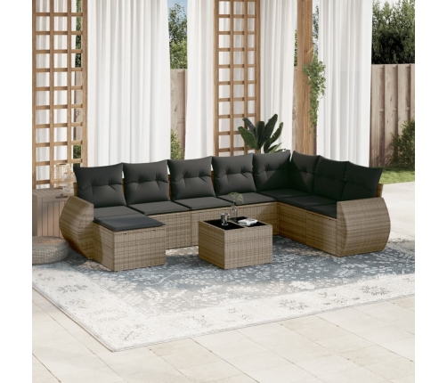 Set de muebles de jardín 9 pzas y cojines ratán sintético gris