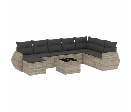 Set muebles jardín 9 pzas y cojines ratán sintético gris claro