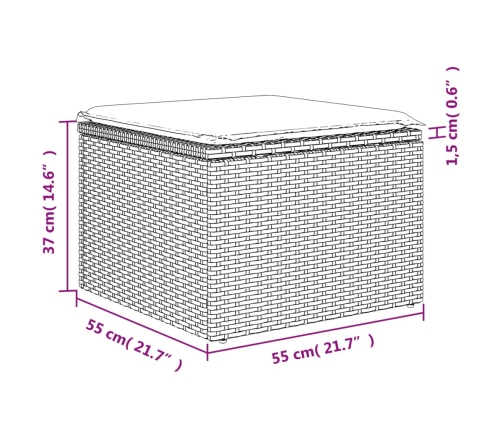 Set muebles jardín 9 pzas y cojines ratán sintético gris claro