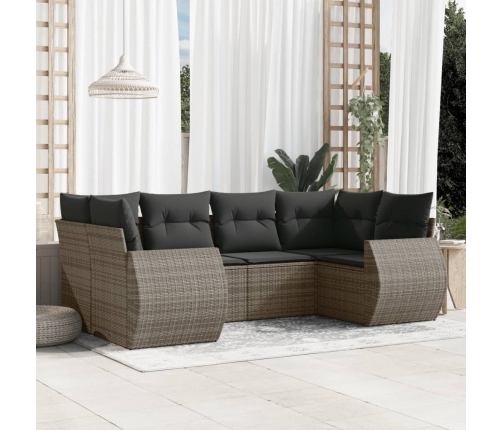 Set de muebles de jardín 6 pzas y cojines ratán sintético gris