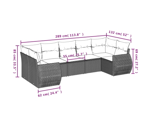 Set de comedor de jardín 7 pzas y cojines ratán sintético negro