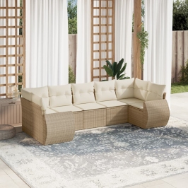 Set sofás de jardín 7 piezas y cojines ratán sintético beige