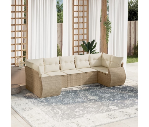 Set sofás de jardín 7 piezas y cojines ratán sintético beige