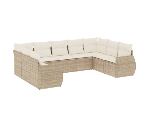 Set de sofás de jardín 9 pzas con cojines ratán sintético beige