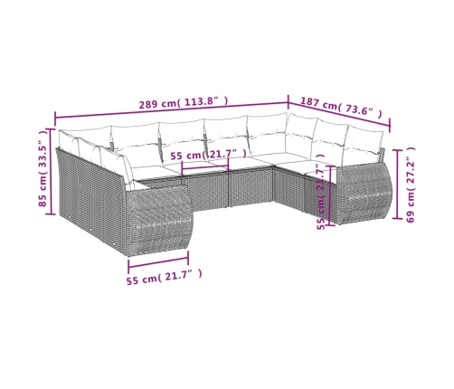 Set de sofás de jardín 9 pzas con cojines ratán sintético beige