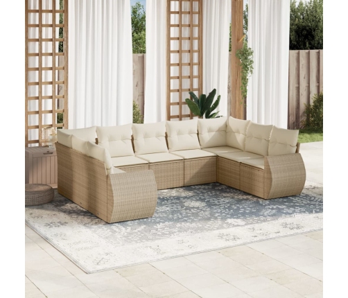 Set de sofás de jardín 9 pzas con cojines ratán sintético beige