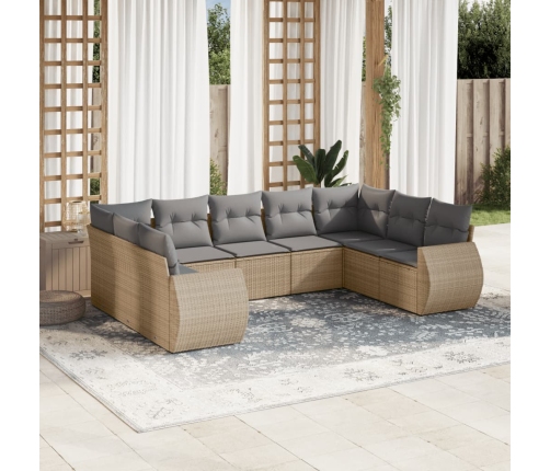 Set de sofás de jardín 9 pzas con cojines ratán sintético beige