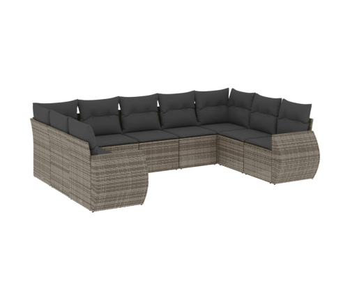 Set de muebles de jardín 9 pzas y cojines ratán sintético gris