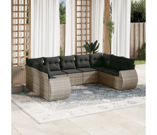 Set de muebles de jardín 9 pzas y cojines ratán sintético gris