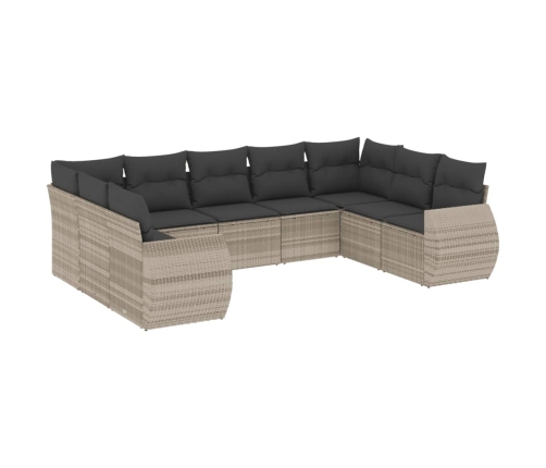 Set muebles jardín 9 pzas y cojines ratán sintético gris claro