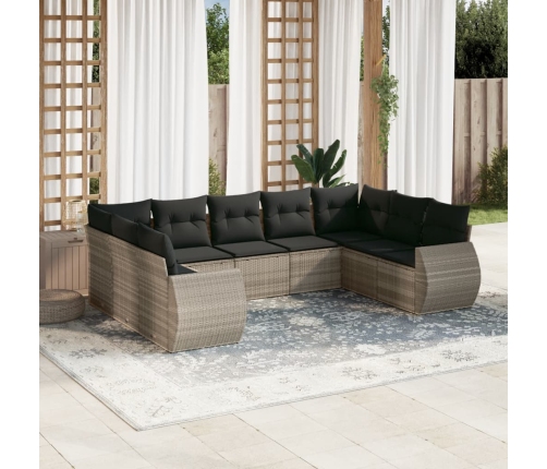 Set muebles jardín 9 pzas y cojines ratán sintético gris claro