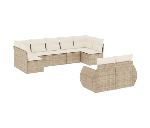 Set de sofás de jardín 9 pzas con cojines ratán sintético beige