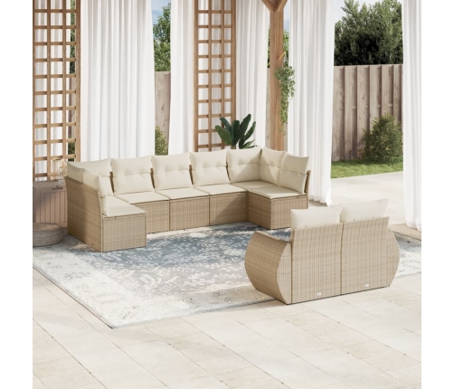 Set de sofás de jardín 9 pzas con cojines ratán sintético beige