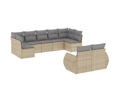 Set de sofás de jardín 9 pzas con cojines ratán sintético beige