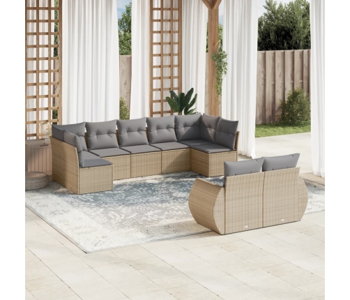 Set de sofás de jardín 9 pzas con cojines ratán sintético beige