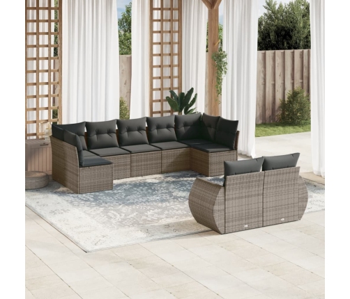 Set de muebles de jardín 9 pzas y cojines ratán sintético gris