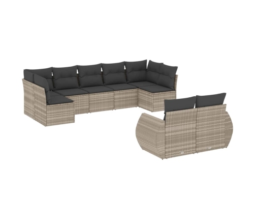 Set muebles jardín 9 pzas y cojines ratán sintético gris claro