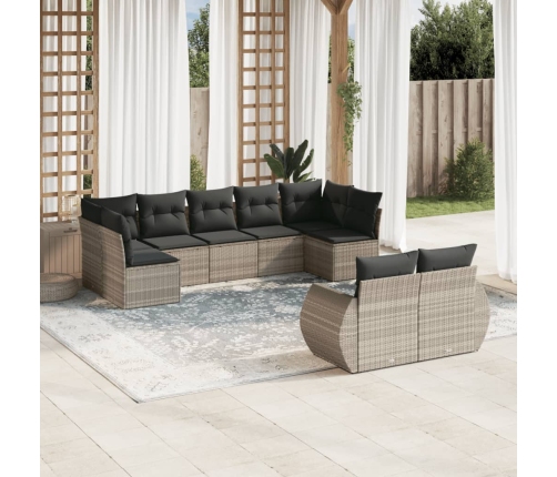 Set muebles jardín 9 pzas y cojines ratán sintético gris claro