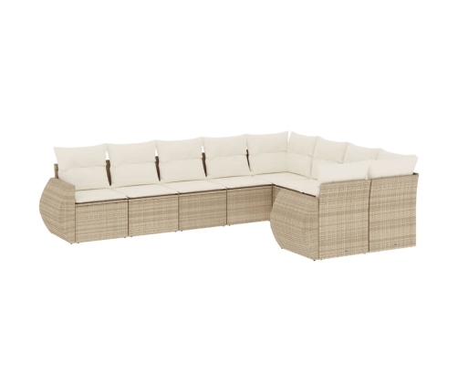 Set de sofás de jardín 9 pzas con cojines ratán sintético beige