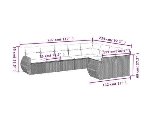 Set de sofás de jardín 9 pzas con cojines ratán sintético beige