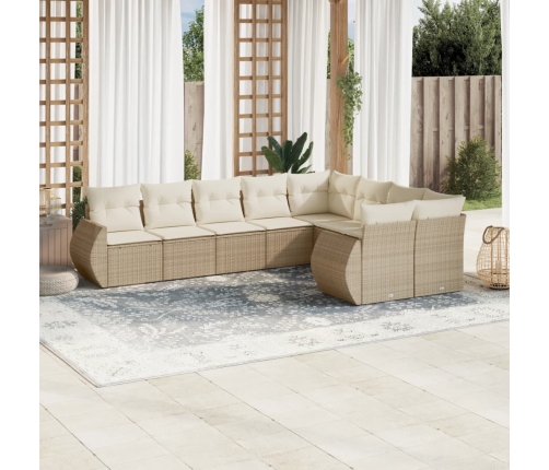 Set de sofás de jardín 9 pzas con cojines ratán sintético beige