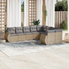 Set de sofás de jardín 9 pzas con cojines ratán sintético beige