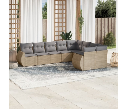 Set de sofás de jardín 9 pzas con cojines ratán sintético beige