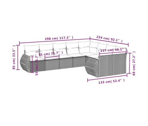 Set de muebles de jardín 9 pzas y cojines ratán sintético gris