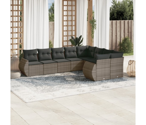 Set de muebles de jardín 9 pzas y cojines ratán sintético gris