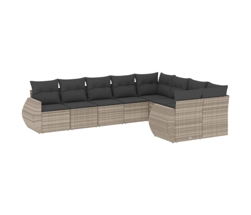 Set muebles jardín 9 pzas y cojines ratán sintético gris claro