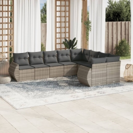 Set muebles jardín 9 pzas y cojines ratán sintético gris claro