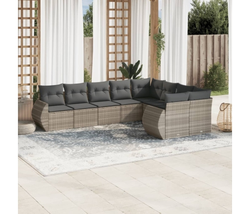 Set muebles jardín 9 pzas y cojines ratán sintético gris claro