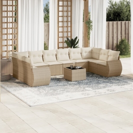 Set de sofás de jardín 11pzas con cojines ratán sintético beige