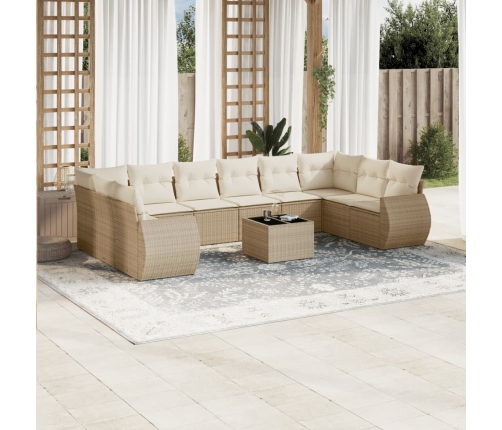 Set de sofás de jardín 11pzas con cojines ratán sintético beige