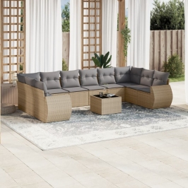 Set de sofás de jardín 11pzas con cojines ratán sintético beige